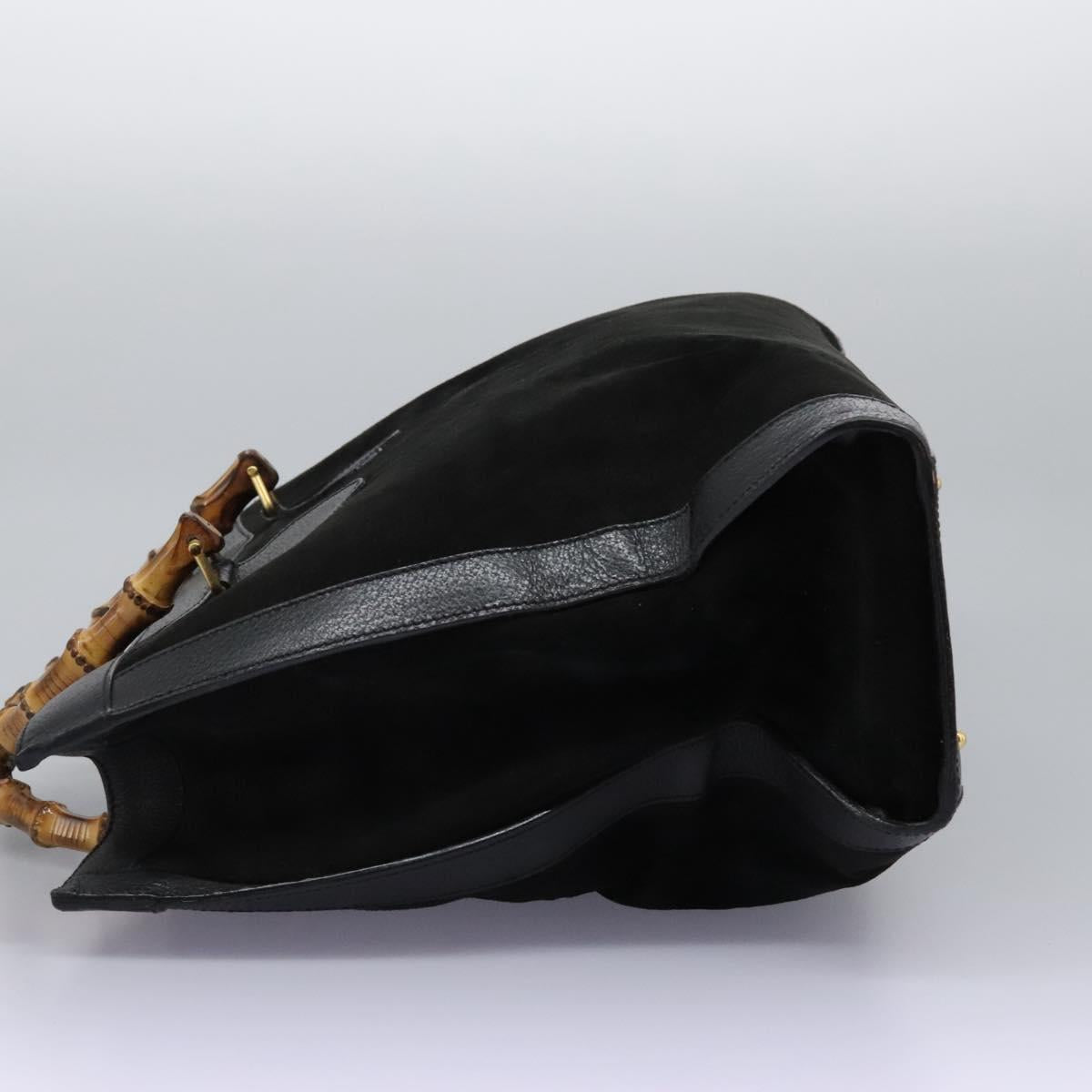 GUCCI Bamboo Hand Bag Suede Leather Black Gold 002 1186 0259 Auth BD1389