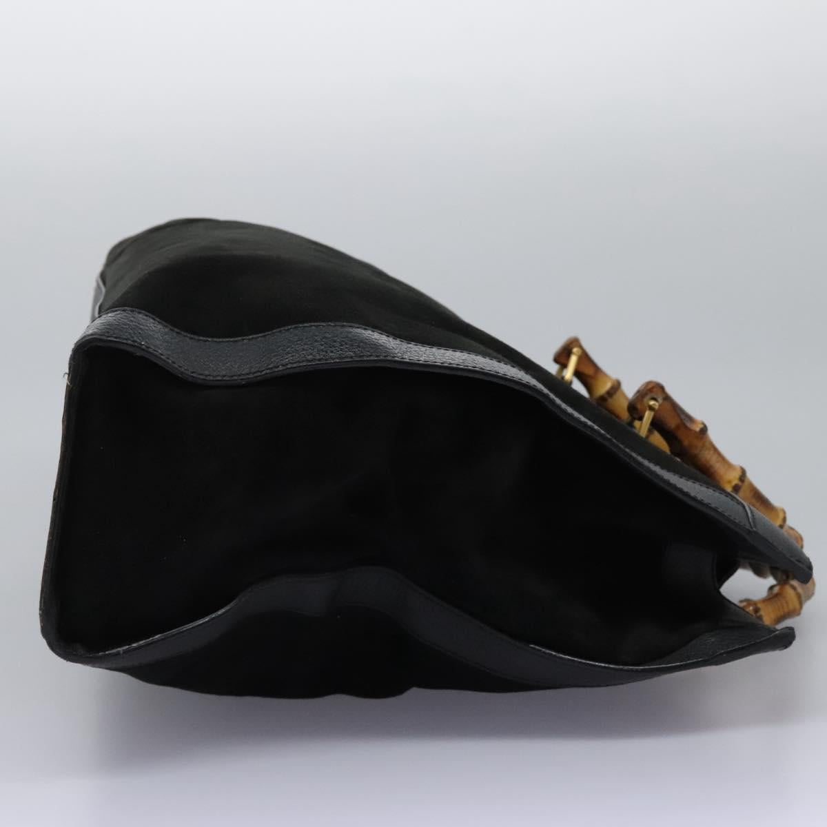GUCCI Bamboo Hand Bag Suede Leather Black Gold 002 1186 0259 Auth BD1389
