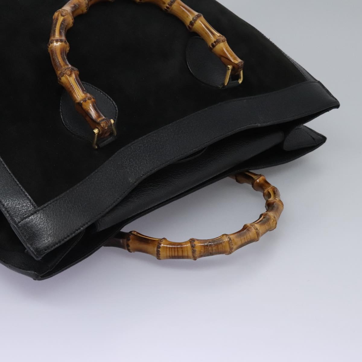 GUCCI Bamboo Hand Bag Suede Leather Black Gold 002 1186 0259 Auth BD1389