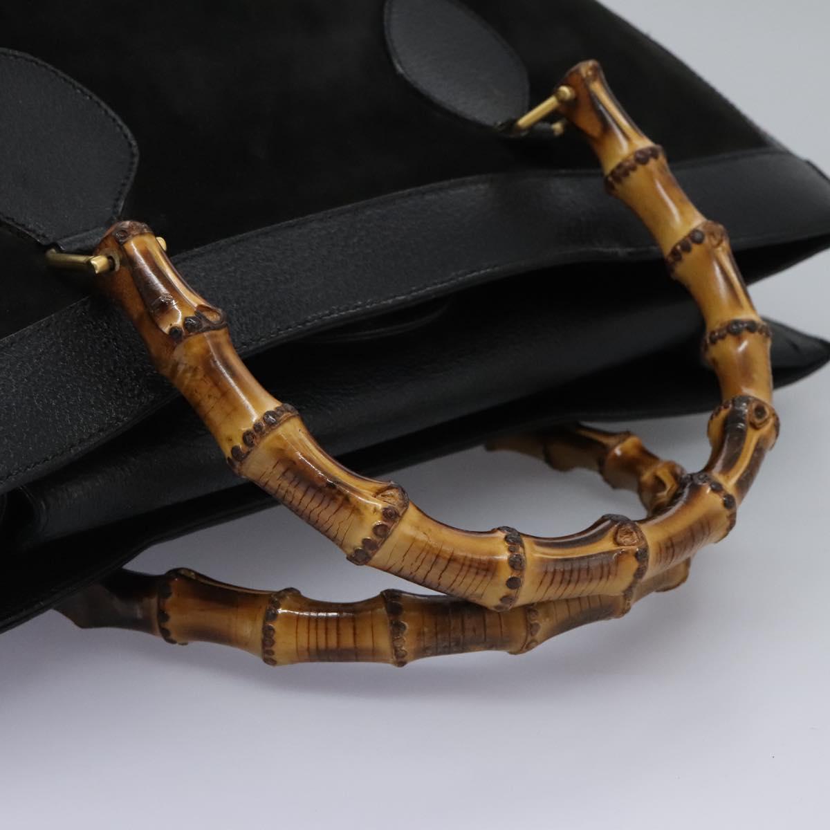 GUCCI Bamboo Hand Bag Suede Leather Black Gold 002 1186 0259 Auth BD1389