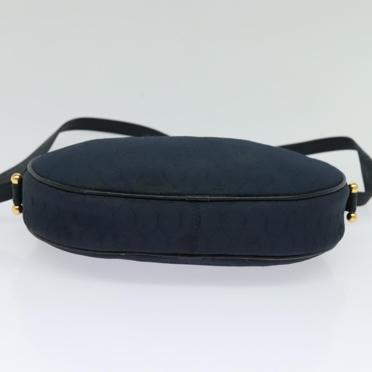 Christian Dior Honeycomb Canvas Shoulder Bag Gold Navy Auth BD1407
