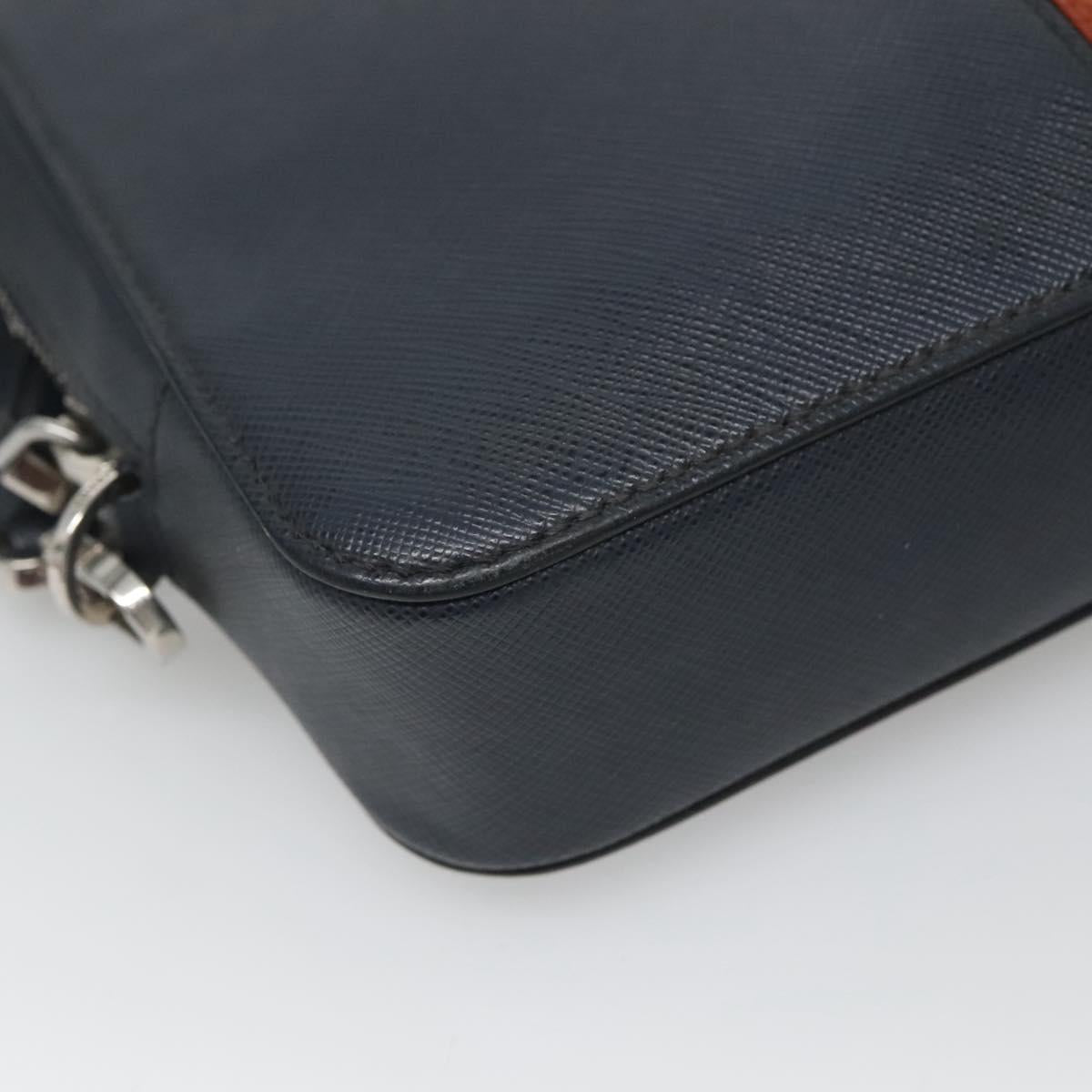 PRADA Clutch Bag Safiano leather Navy Silver Auth BD1408