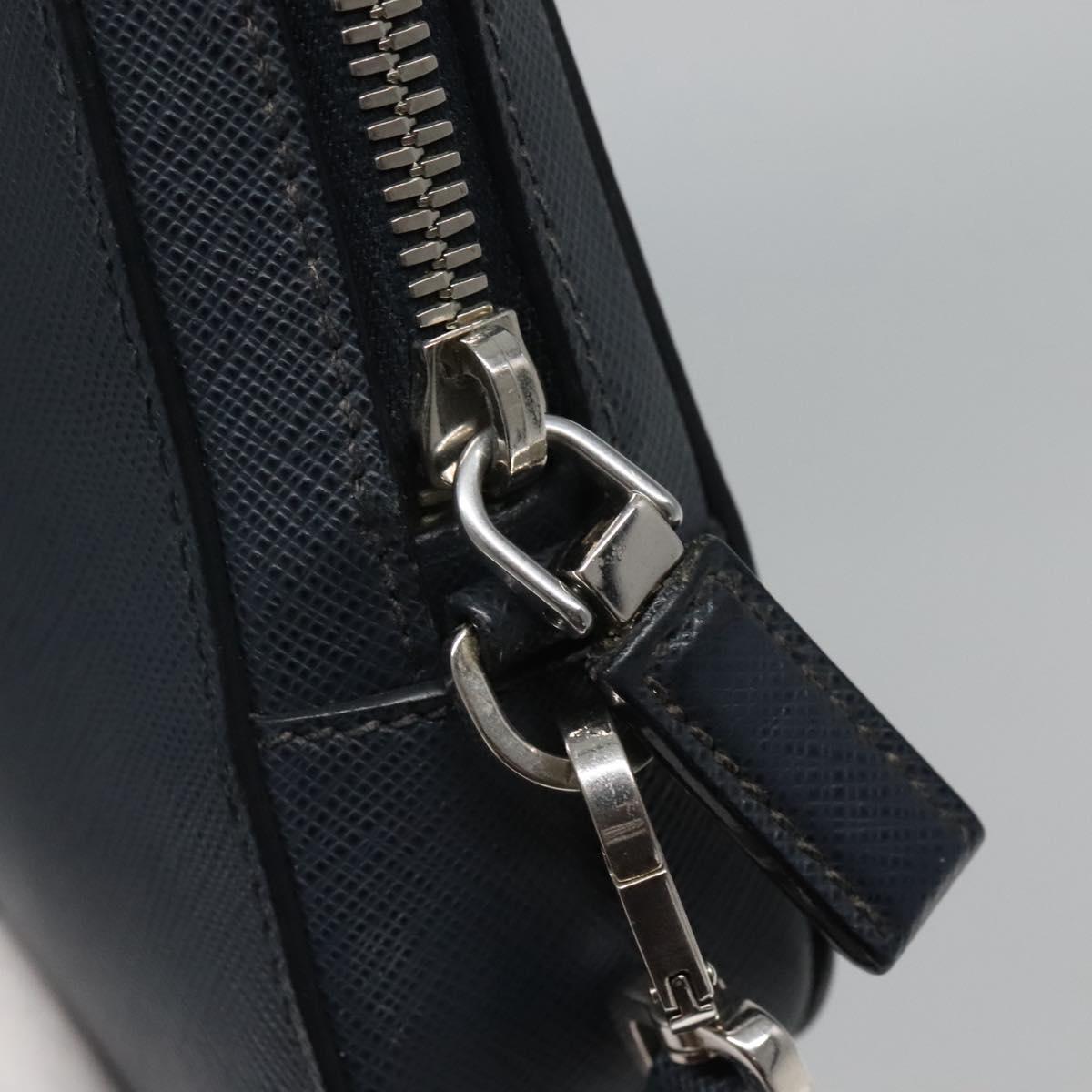 PRADA Clutch Bag Safiano leather Navy Silver Auth BD1408