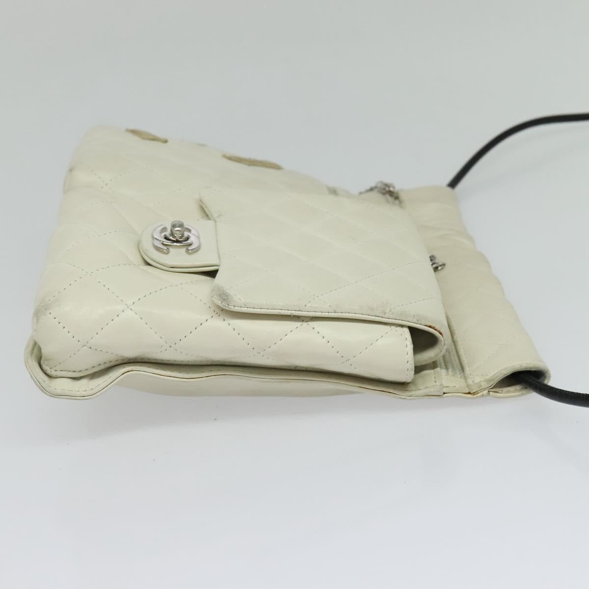 CHANEL Shoulder Bag Lamb Skin White CC Auth BD1411