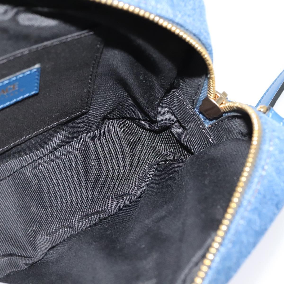 VERSACE Medusa Shoulder Bag Denim Blue Gold Auth BD1427