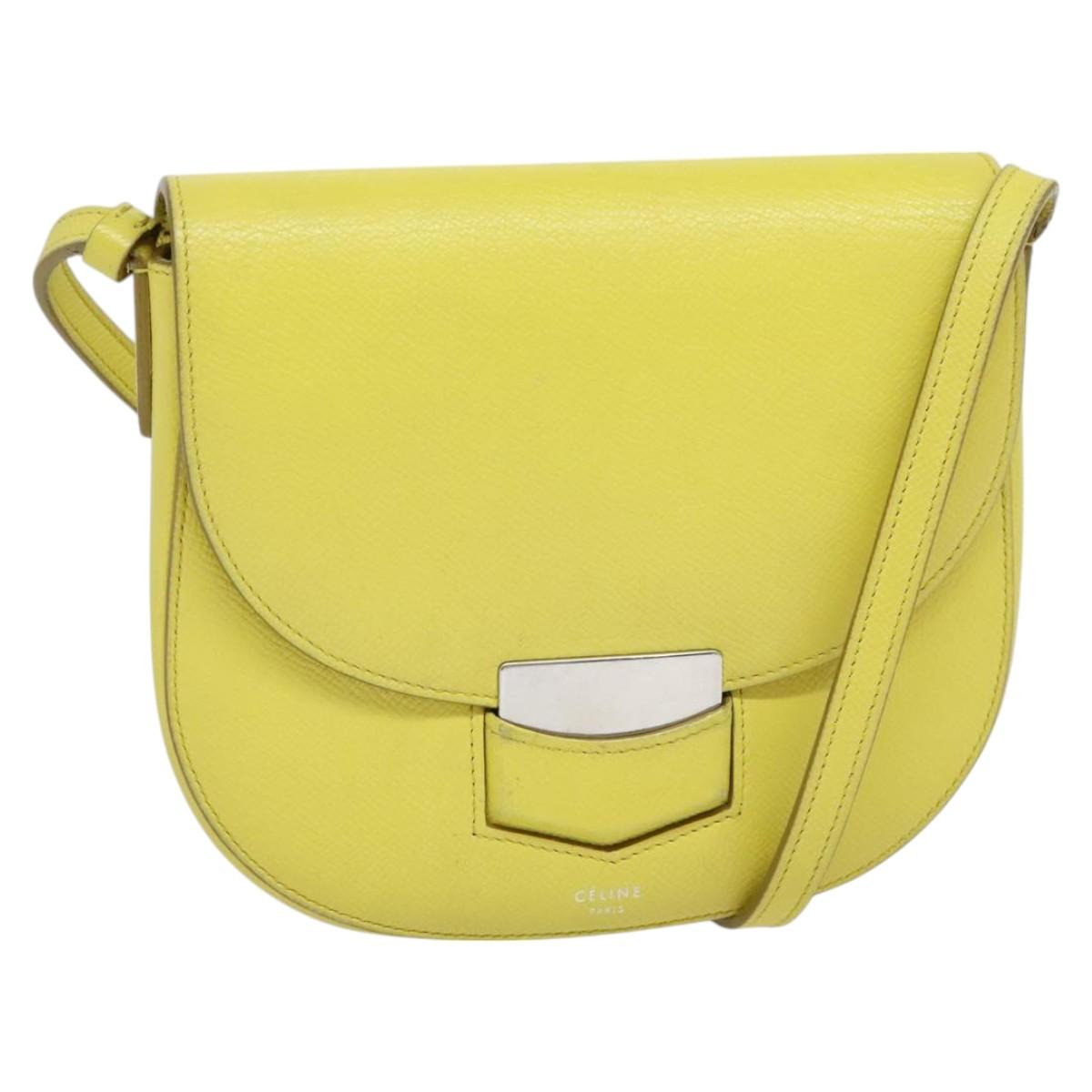CELINE Shoulder Bag Leather Yellow Auth BD1446