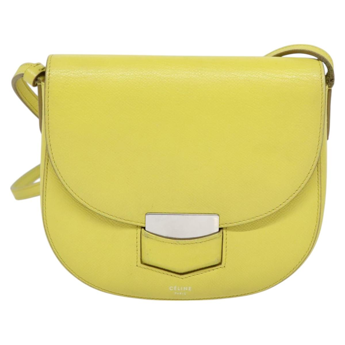 CELINE Shoulder Bag Leather Yellow Auth BD1446