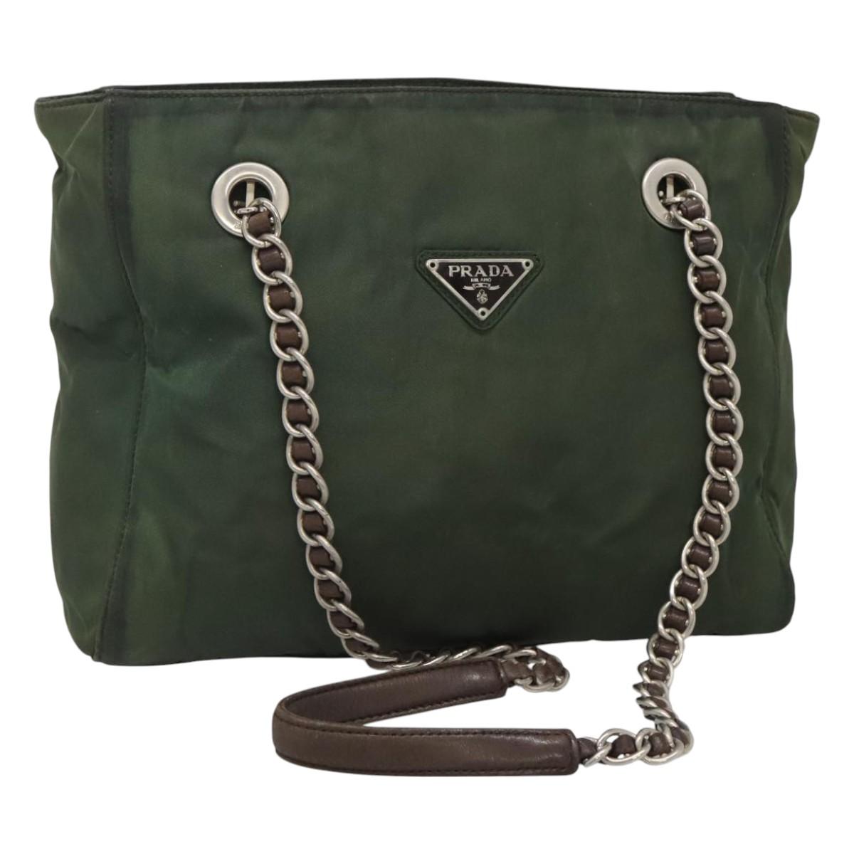 PRADA Chain Shoulder Bag Nylon Green Auth BD1448