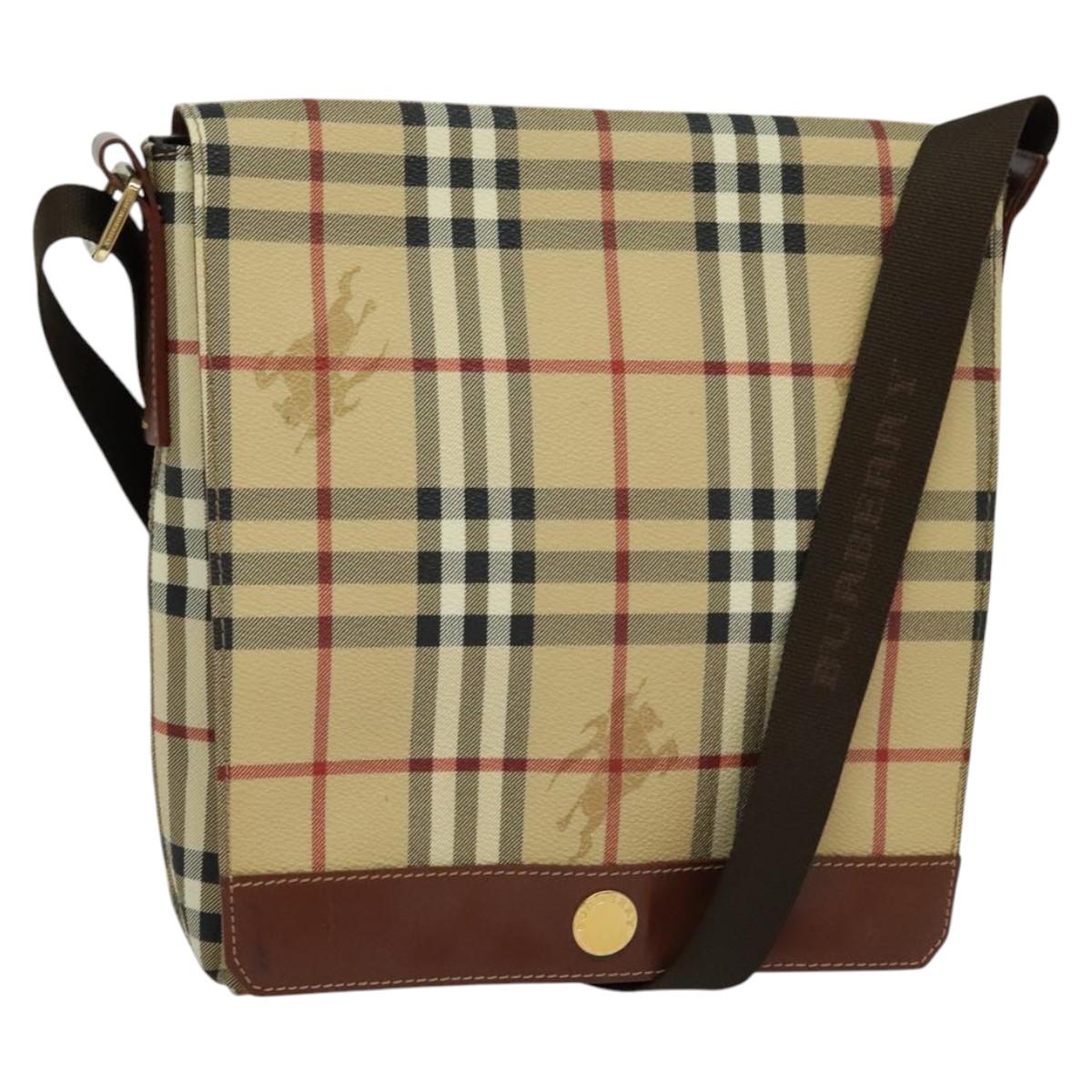 BURBERRY Nova Check Shoulder Bag PVC Leather Beige Auth BD1450