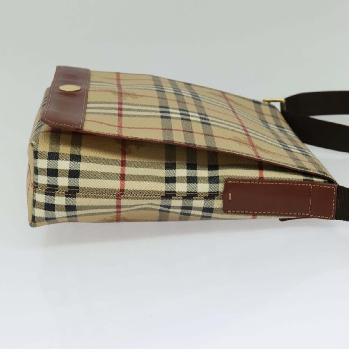 BURBERRY Nova Check Shoulder Bag PVC Leather Beige Auth BD1450
