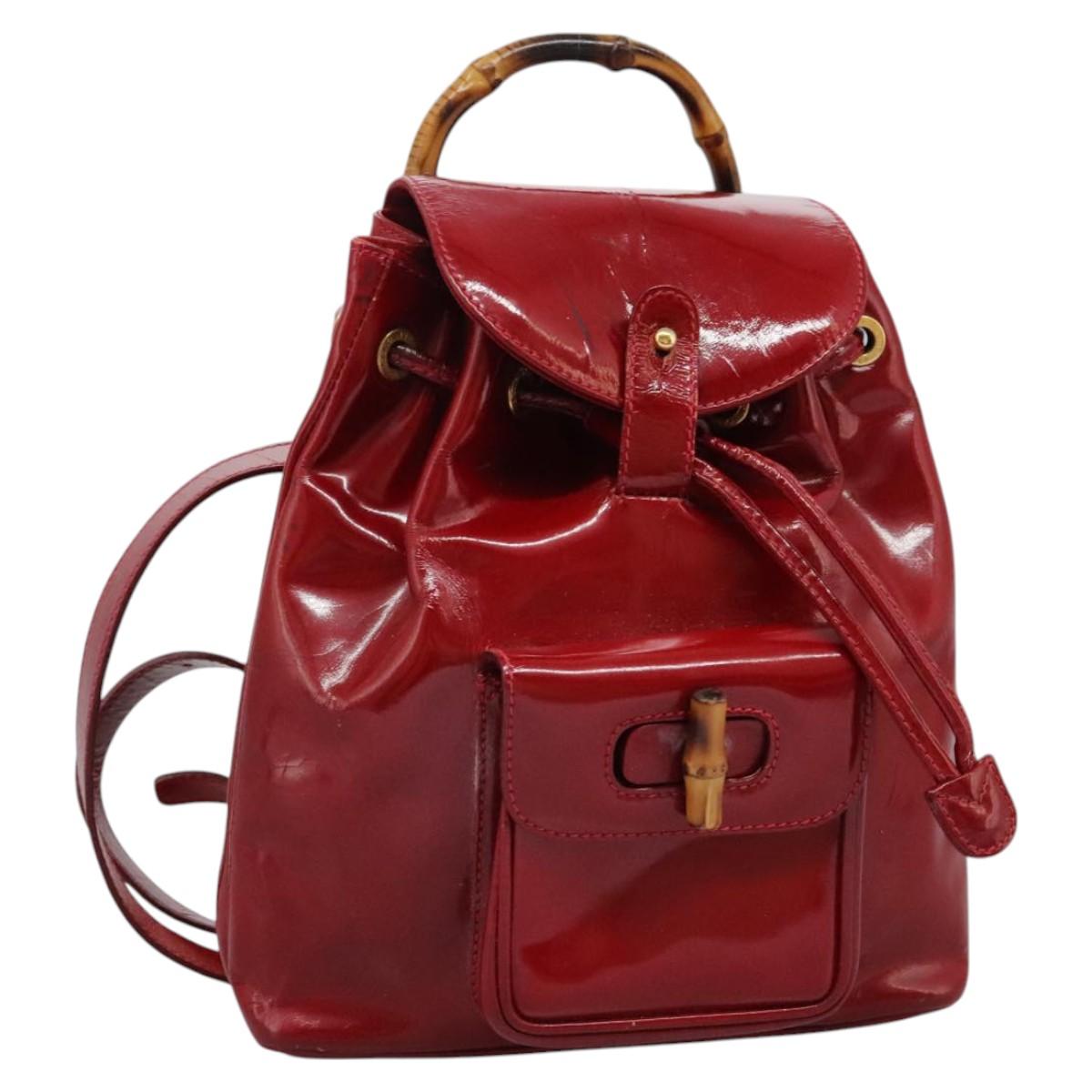 GUCCI Bamboo Backpack Enamel Red Gold 003 2058 0030 Auth BD1452