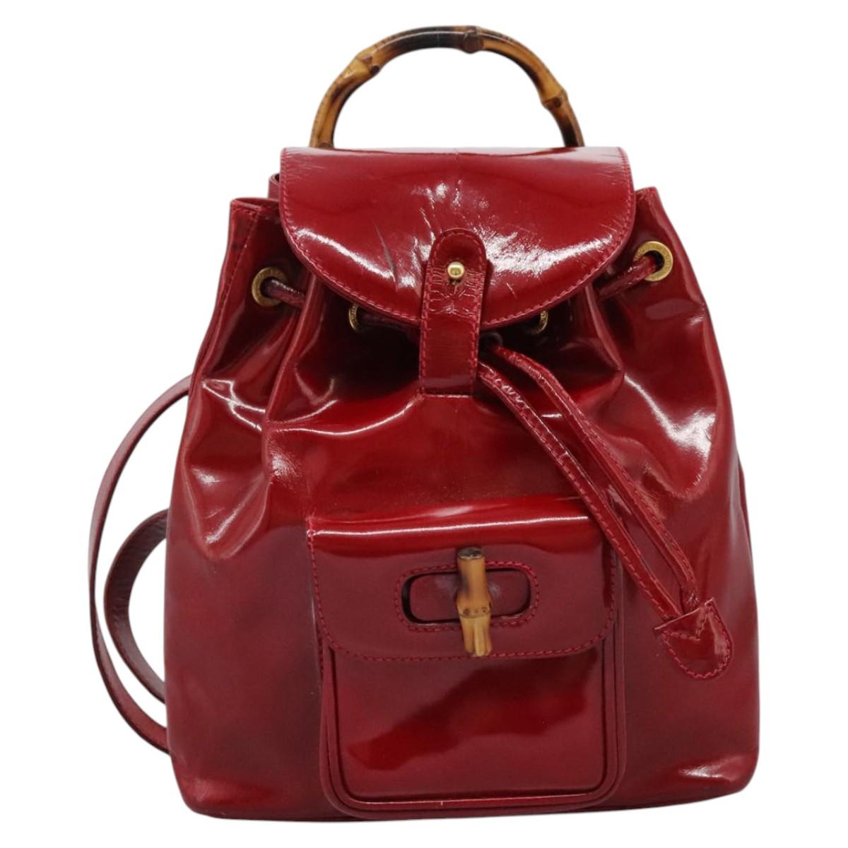GUCCI Bamboo Backpack Enamel Red Gold 003 2058 0030 Auth BD1452