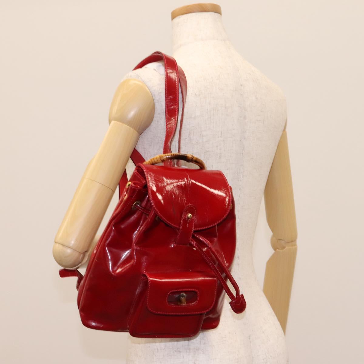 GUCCI Bamboo Backpack Enamel Red Gold 003 2058 0030 Auth BD1452