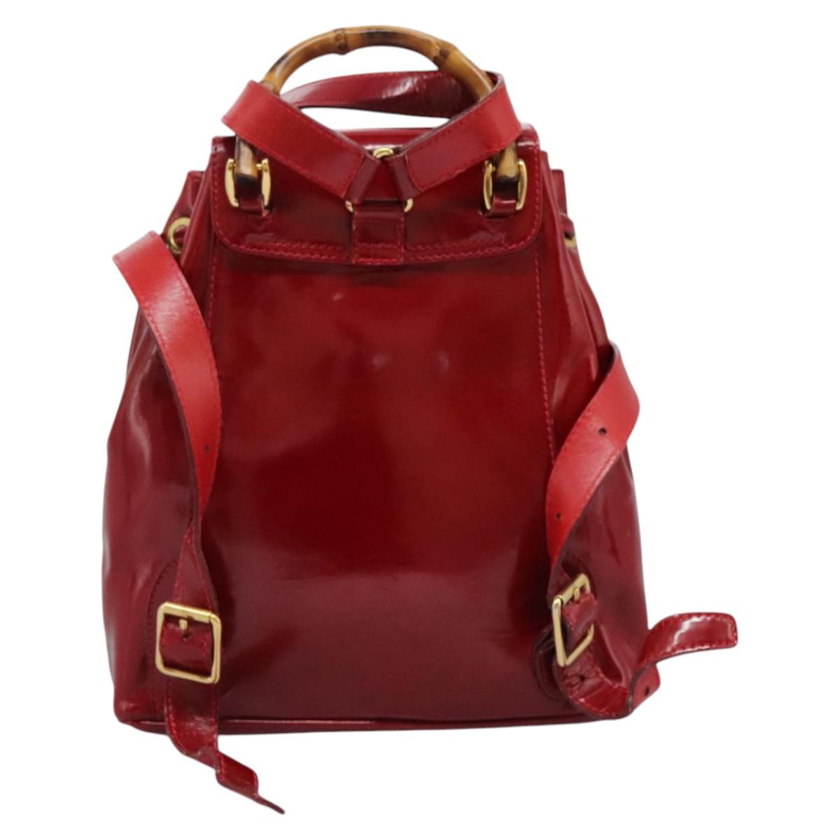 GUCCI Bamboo Backpack Enamel Red Gold 003 2058 0030 Auth BD1452