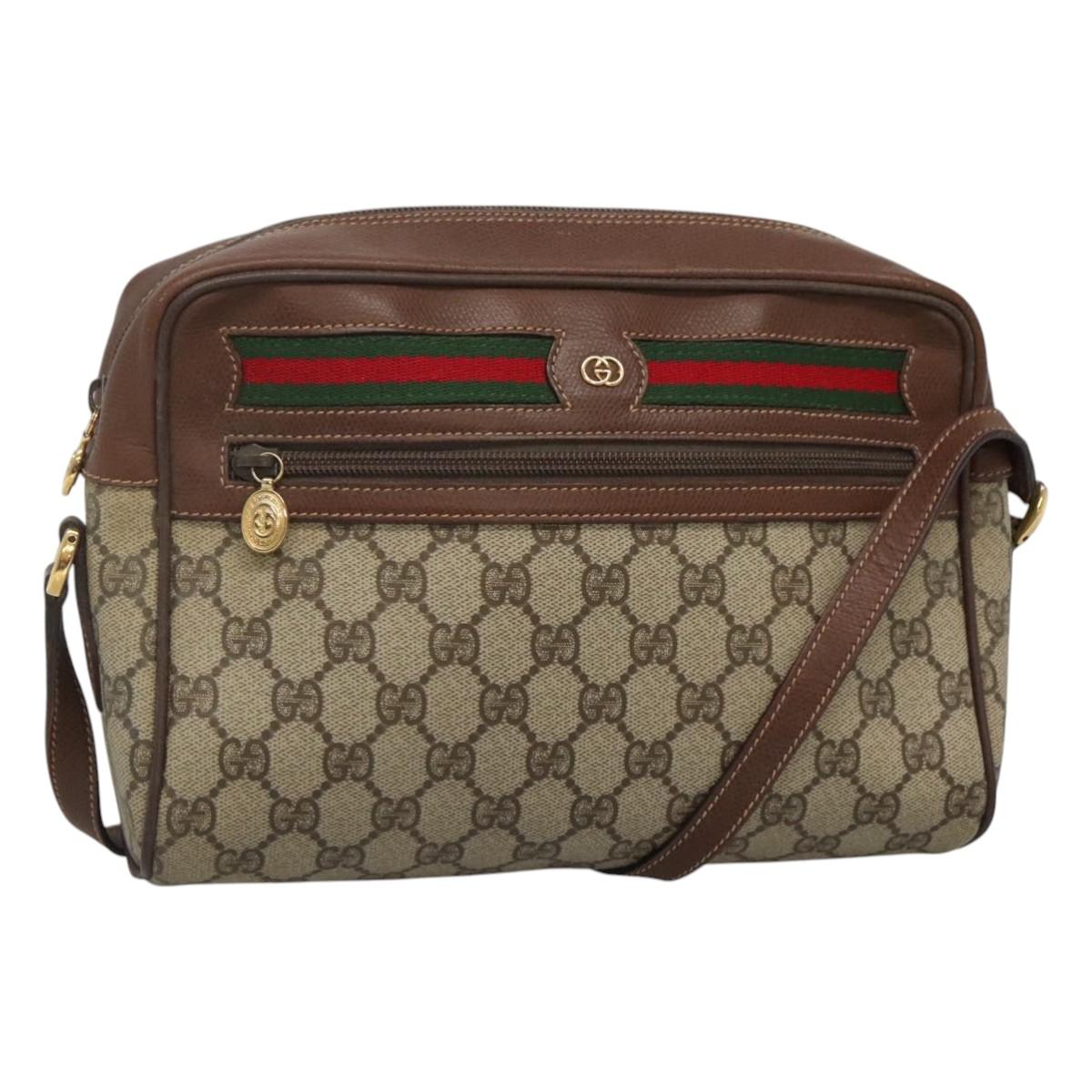 GUCCI GG Supreme Web Sherry Line Bag PVC Beige Gold 001 113 6165 Auth BD1465