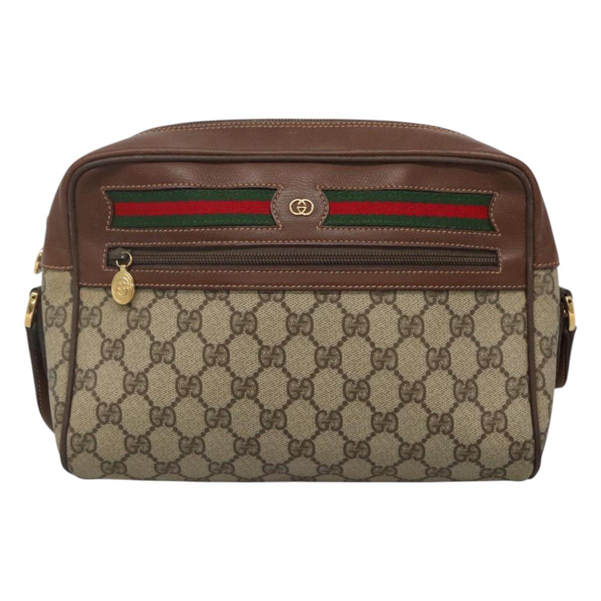 GUCCI GG Supreme Web Sherry Line Bag PVC Beige Gold 001 113 6165 Auth BD1465