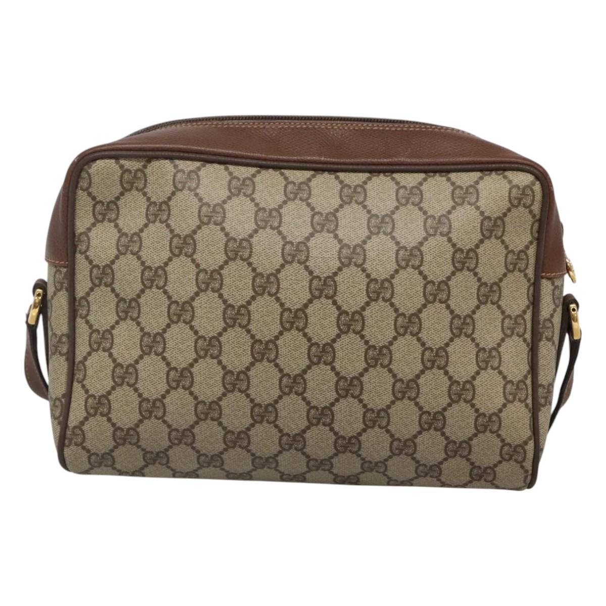 GUCCI GG Supreme Web Sherry Line Bag PVC Beige Gold 001 113 6165 Auth BD1465
