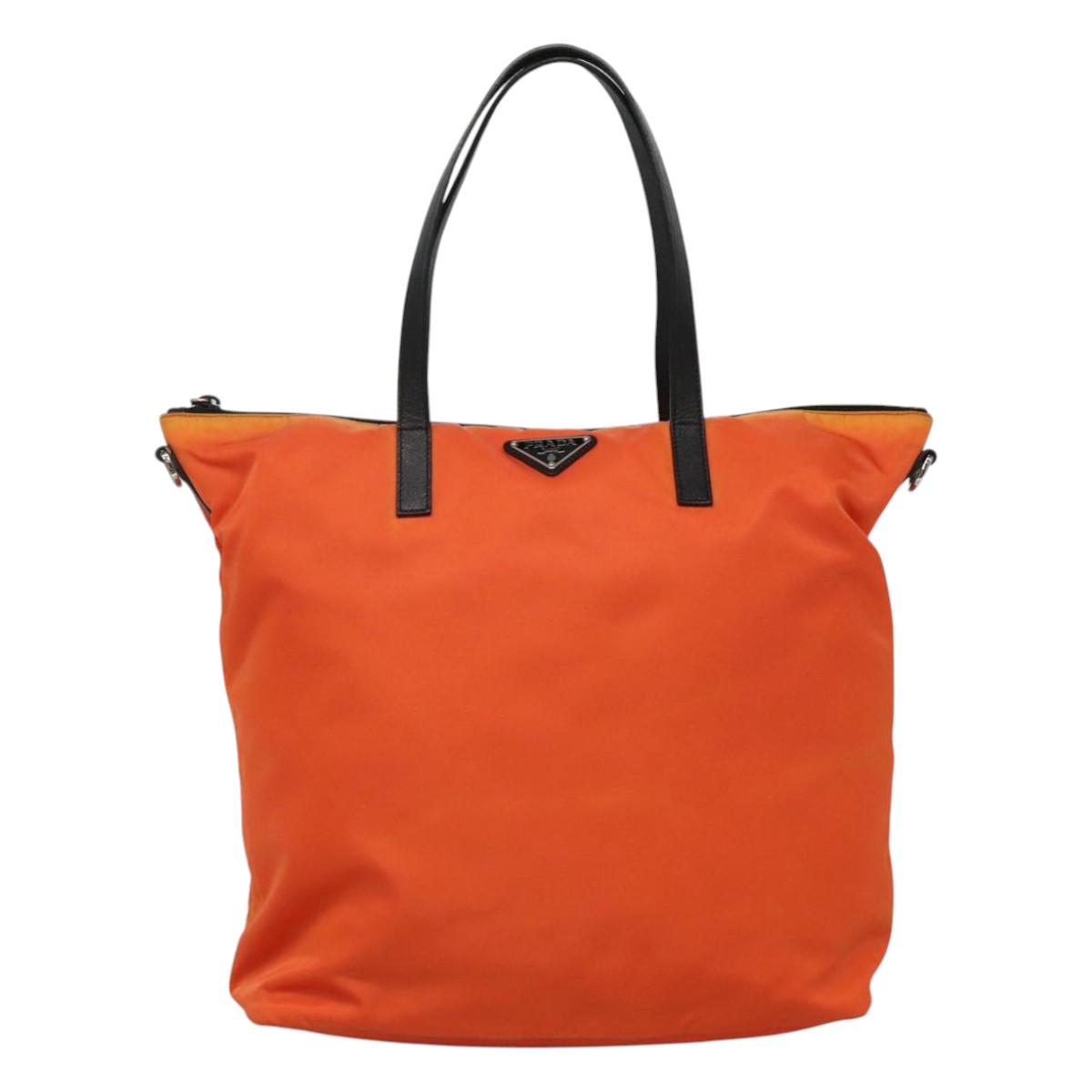 PRADA Tote Bag Nylon 2way Orange Black Silver Auth BD147