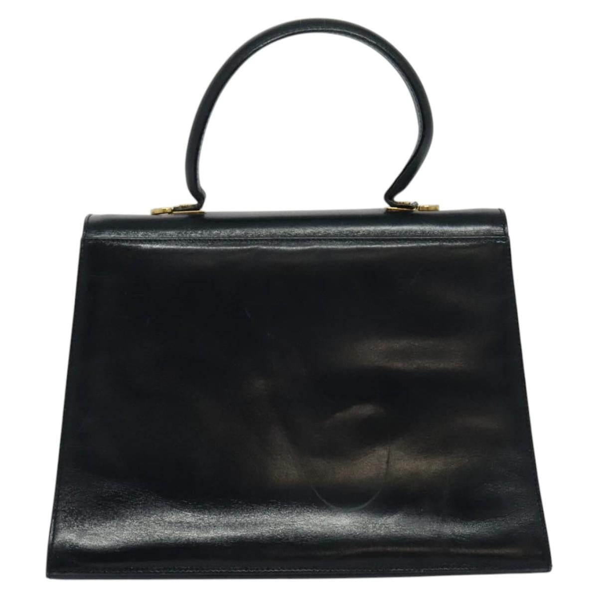 Salvatore Ferragamo Gancini Hand Bag Leather 2way Black Gold Auth BD1498
