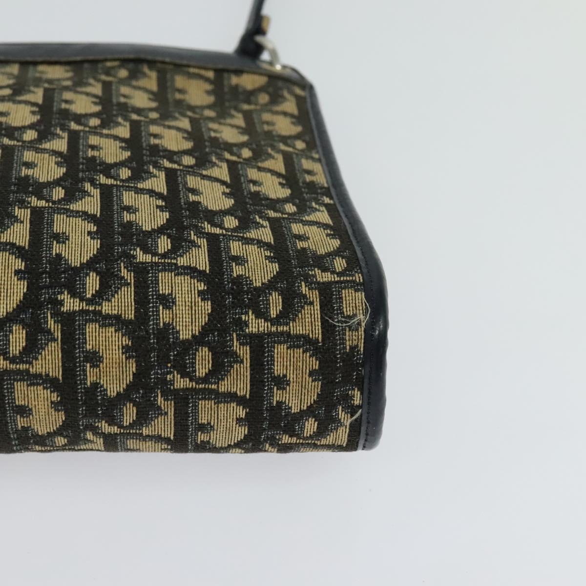 Christian Dior Trotter Canvas Shoulder Bag Navy Gold Auth BD1501