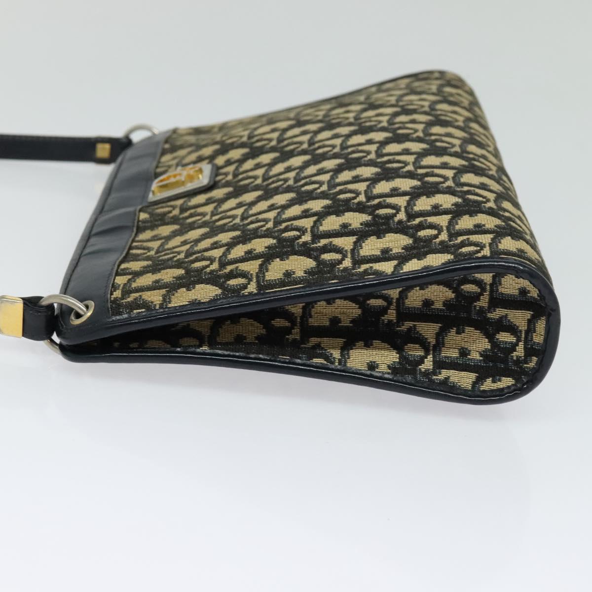 Christian Dior Trotter Canvas Shoulder Bag Navy Gold Auth BD1501