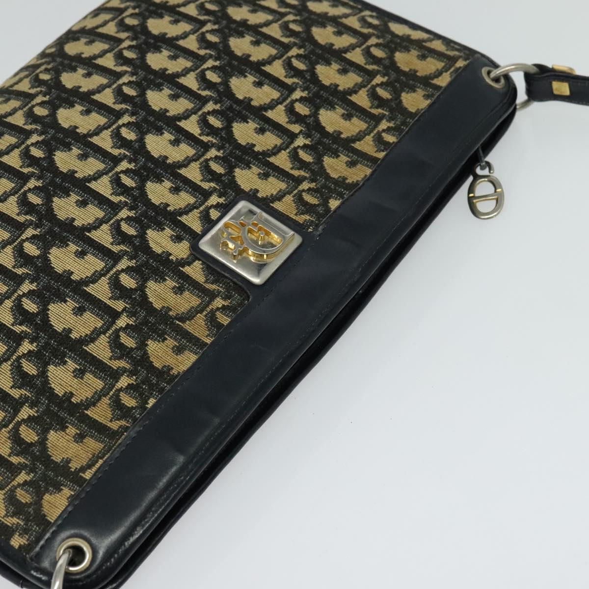 Christian Dior Trotter Canvas Shoulder Bag Navy Gold Auth BD1501