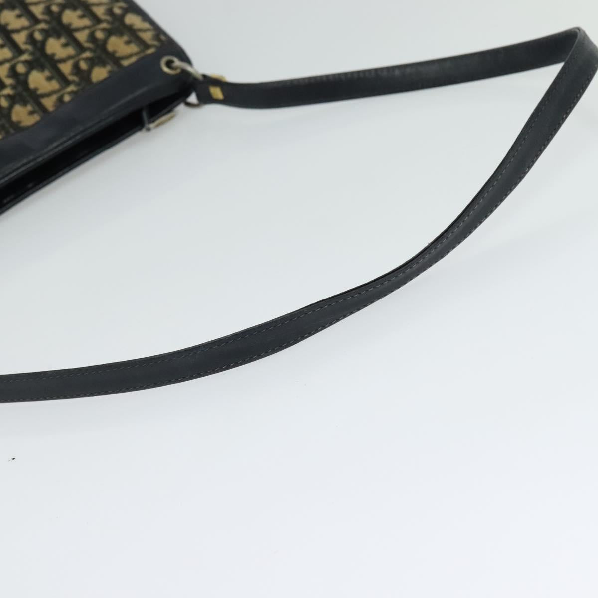 Christian Dior Trotter Canvas Shoulder Bag Navy Gold Auth BD1501