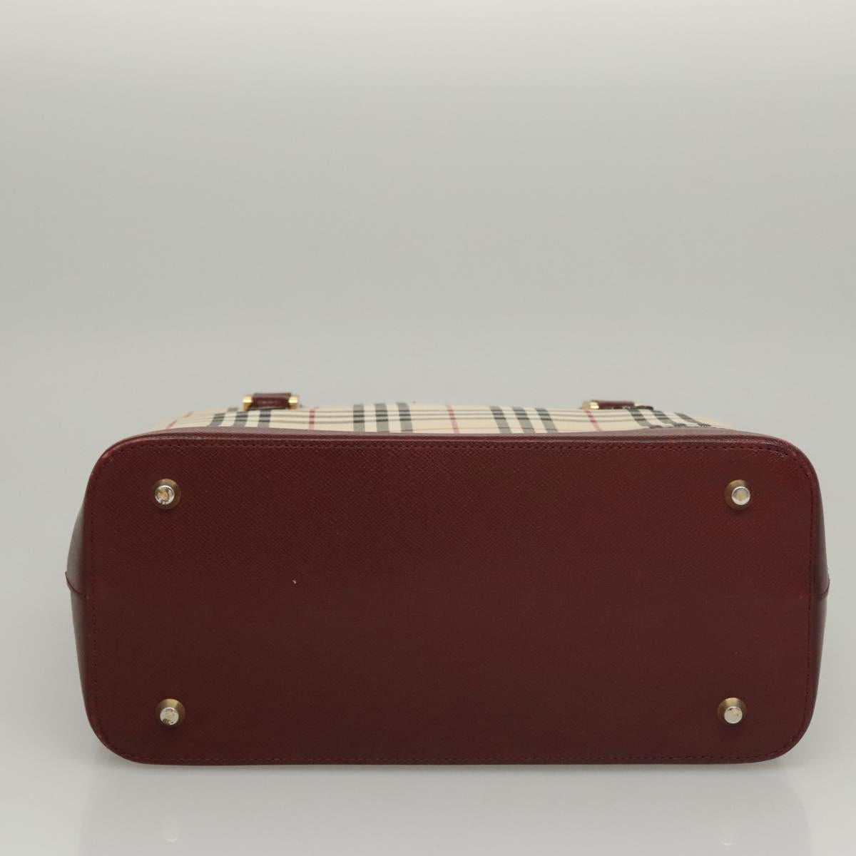 BURBERRY Nova Check Hand Bag Canvas Beige Bordeaux gold Auth BD1527