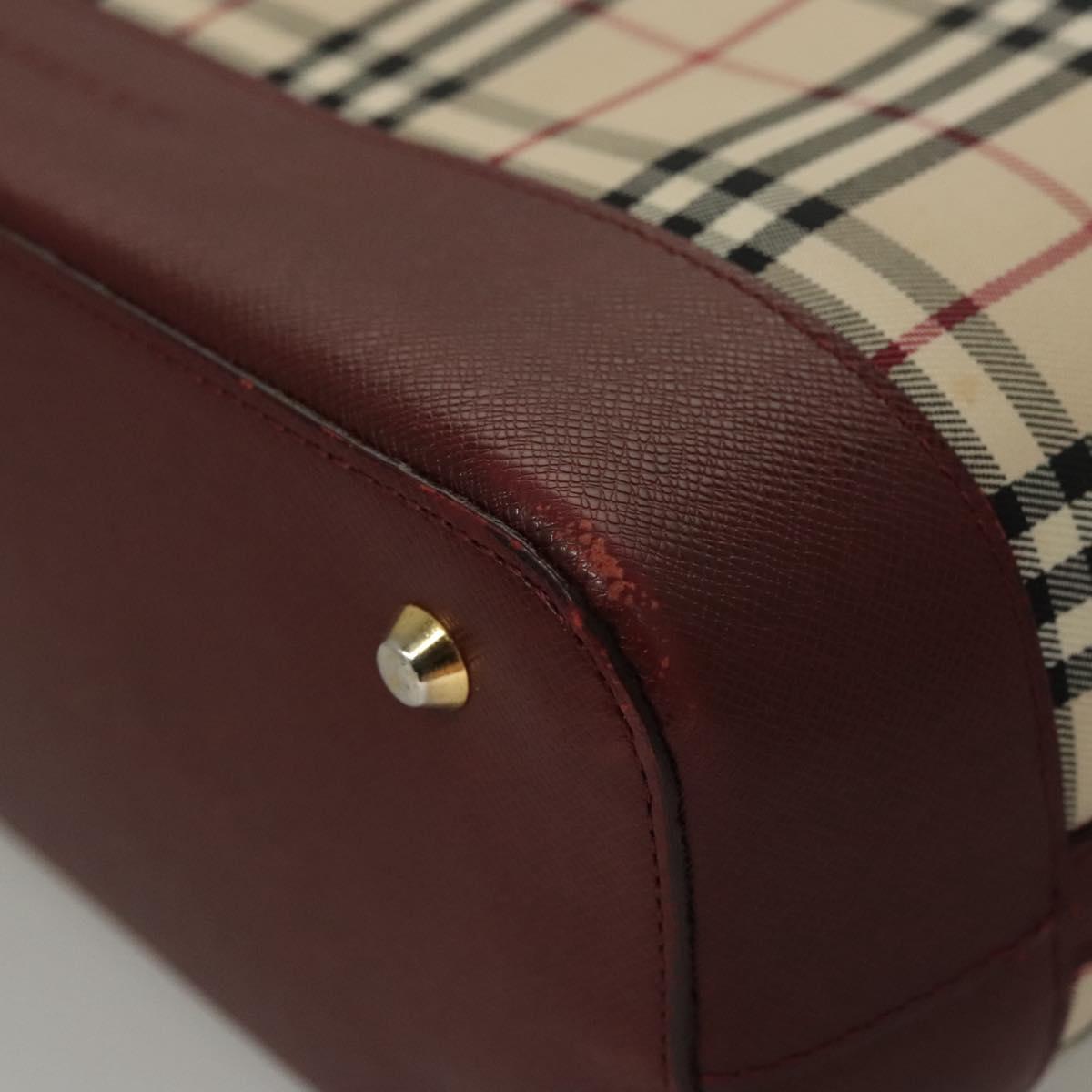 BURBERRY Nova Check Hand Bag Canvas Beige Bordeaux gold Auth BD1527