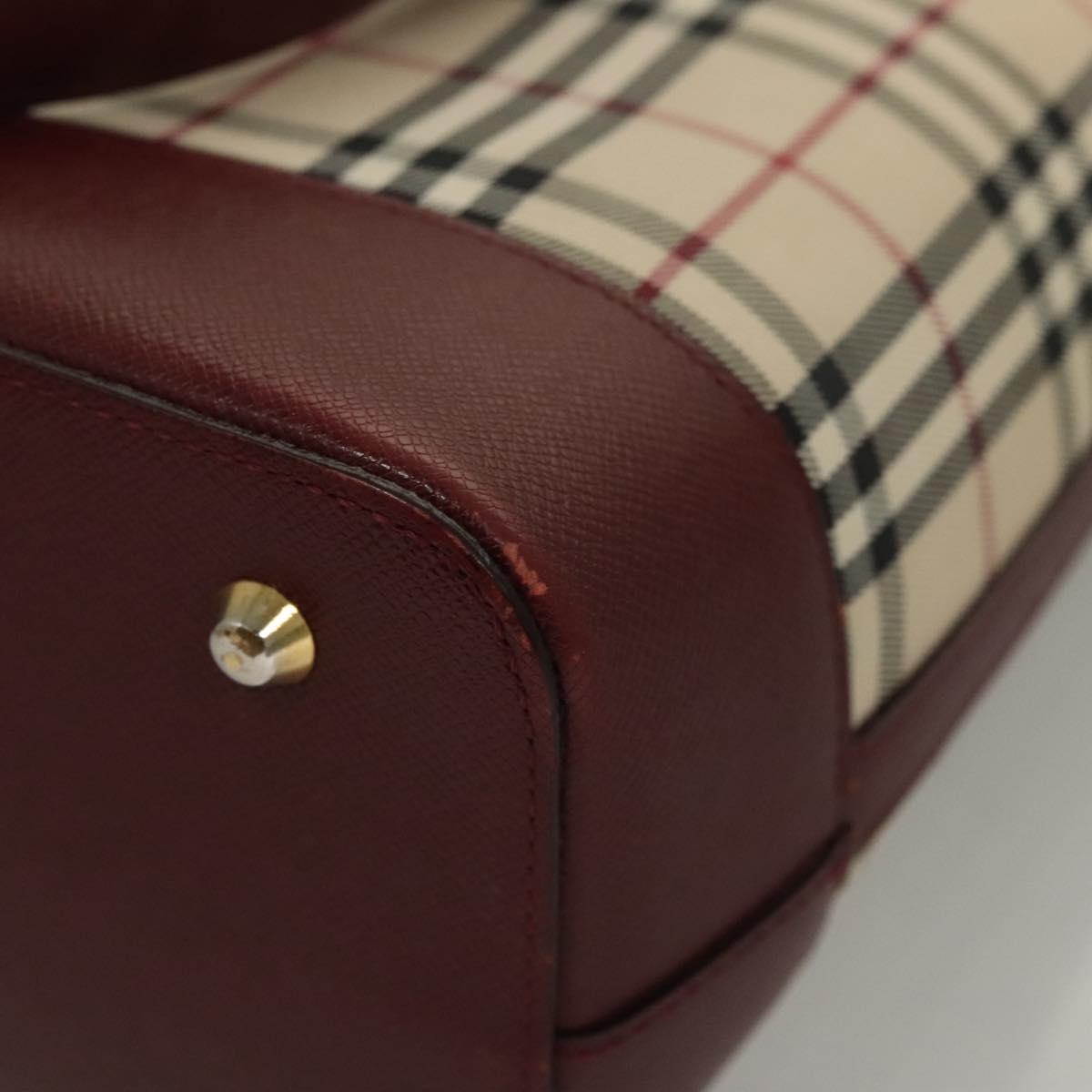 BURBERRY Nova Check Hand Bag Canvas Beige Bordeaux gold Auth BD1527