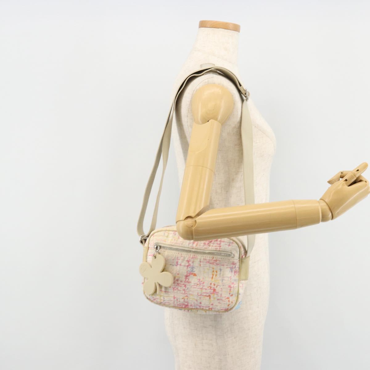 CHANEL Shoulder Bag Canvas Pink Beige Silver CC Auth BD1533