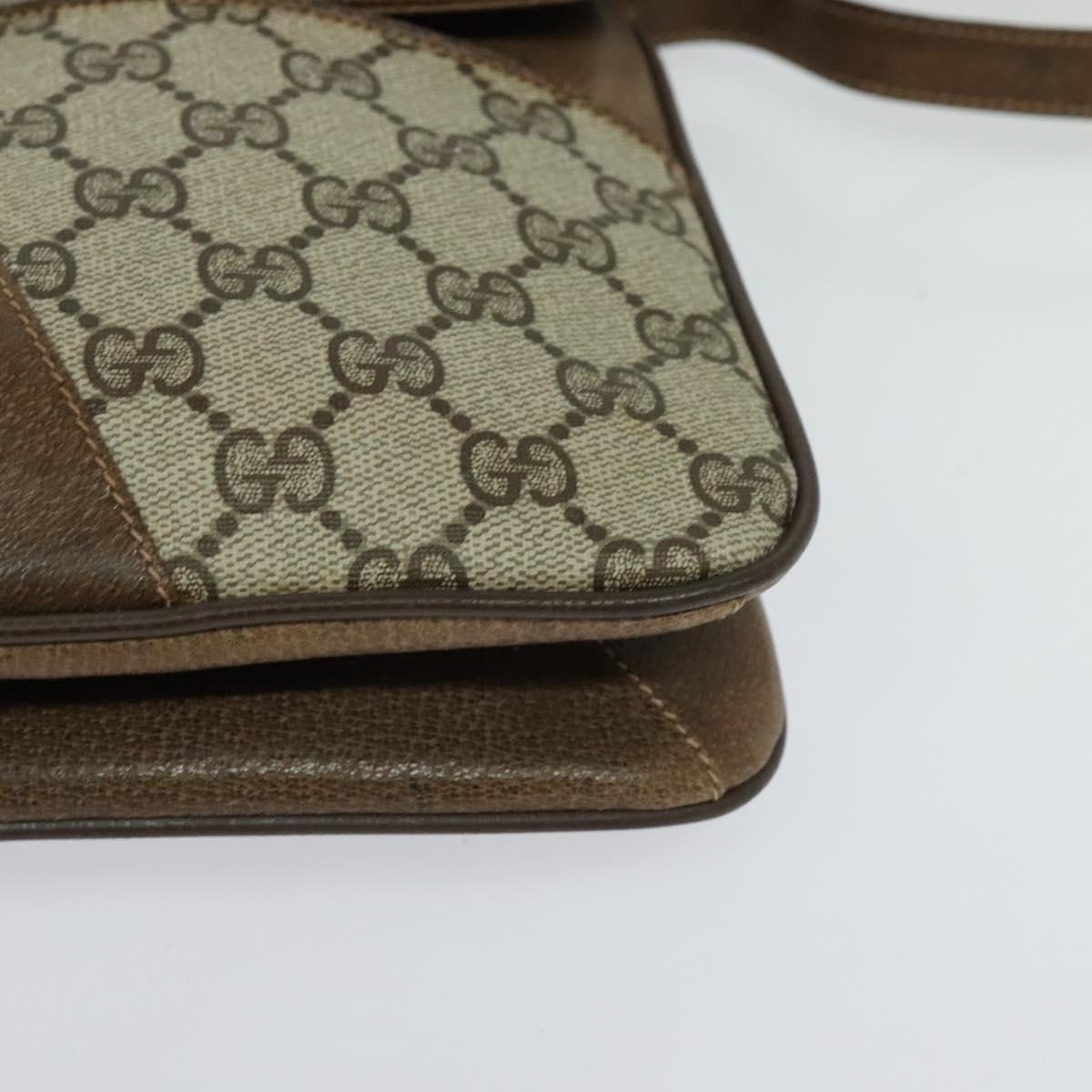 GUCCI GG Supreme Shoulder Bag PVC Beige Gold Auth BD1547