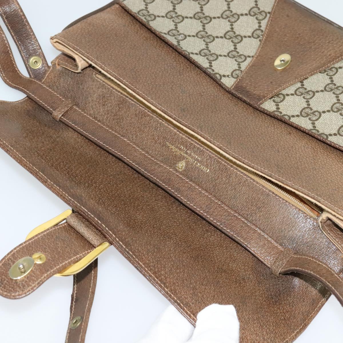 GUCCI GG Supreme Shoulder Bag PVC Beige Gold Auth BD1547