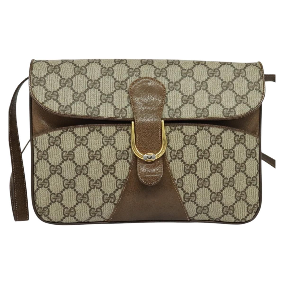 GUCCI GG Supreme Shoulder Bag PVC Beige Gold Auth BD1547
