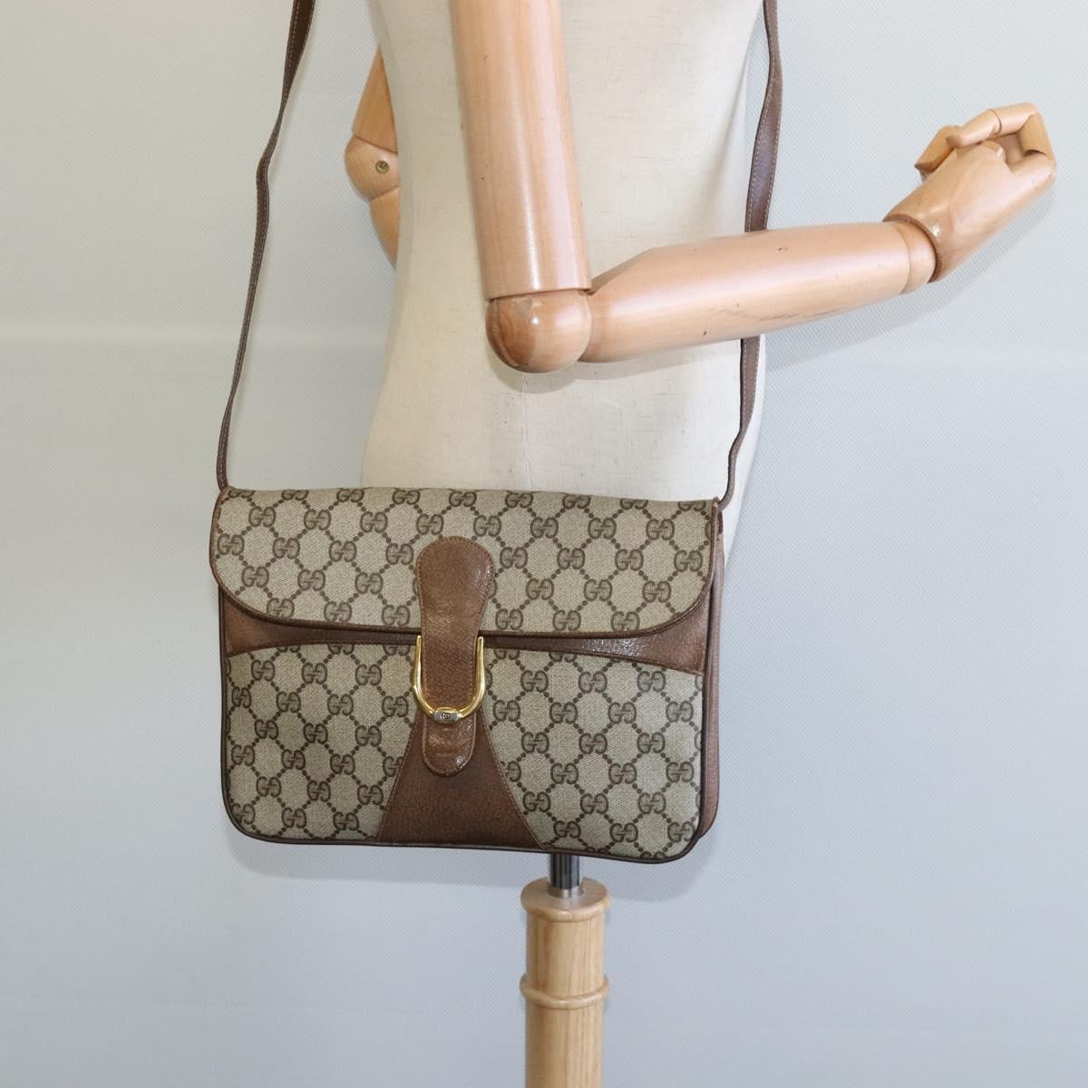 GUCCI GG Supreme Shoulder Bag PVC Beige Gold Auth BD1547
