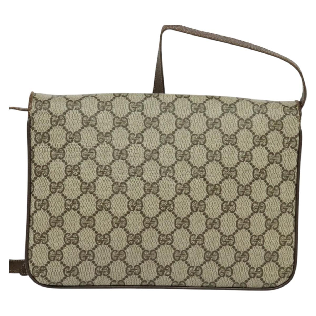 GUCCI GG Supreme Shoulder Bag PVC Beige Gold Auth BD1547