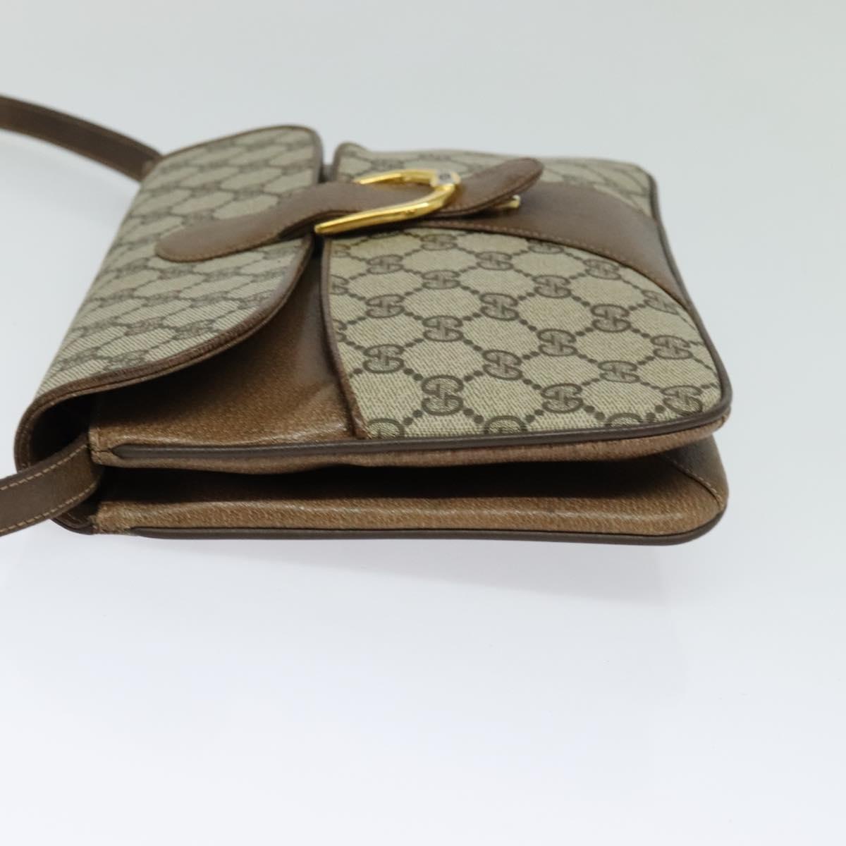 GUCCI GG Supreme Shoulder Bag PVC Beige Gold Auth BD1547