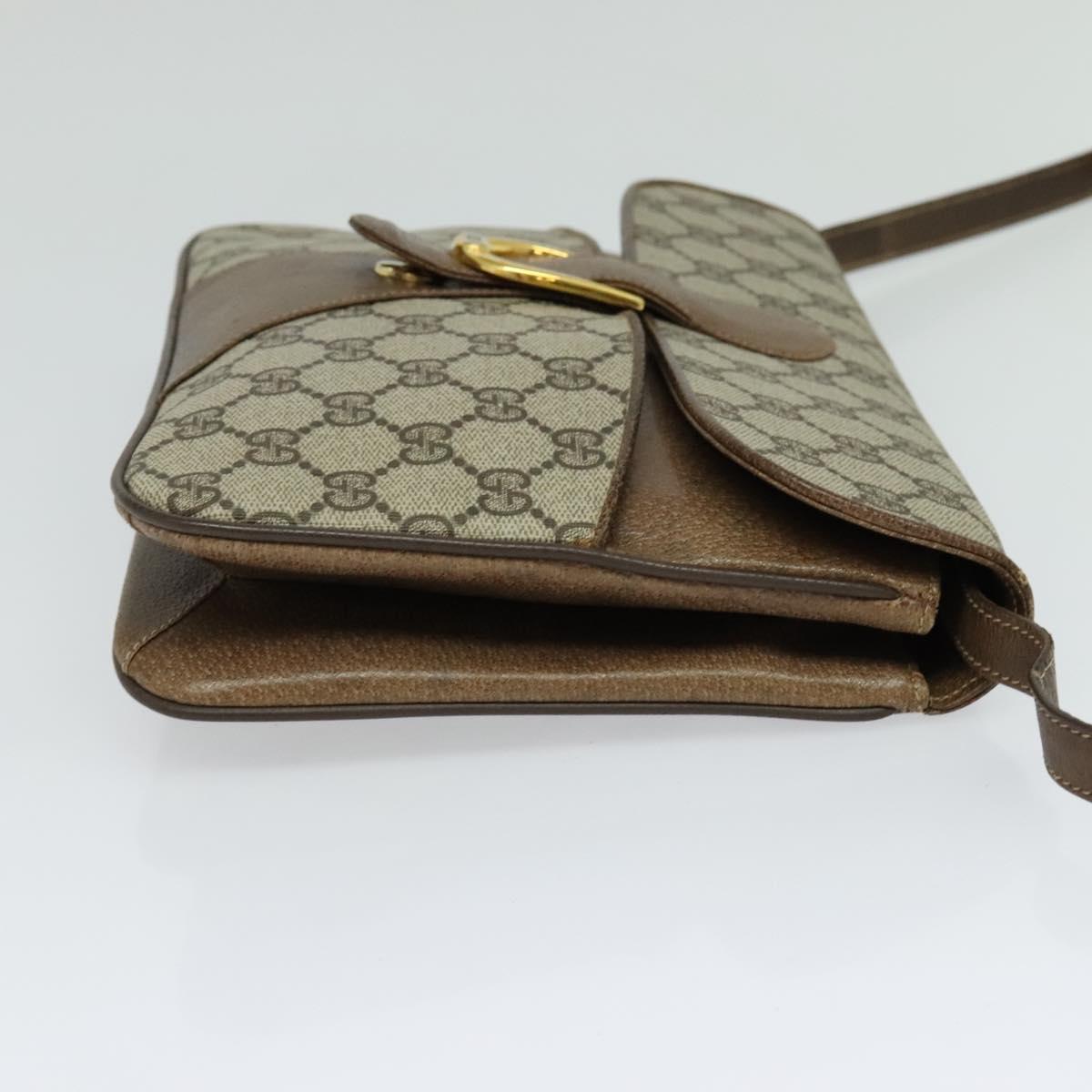 GUCCI GG Supreme Shoulder Bag PVC Beige Gold Auth BD1547
