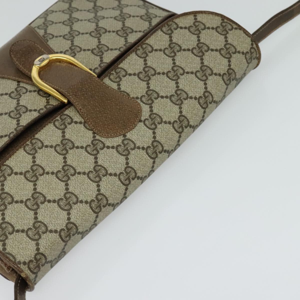 GUCCI GG Supreme Shoulder Bag PVC Beige Gold Auth BD1547