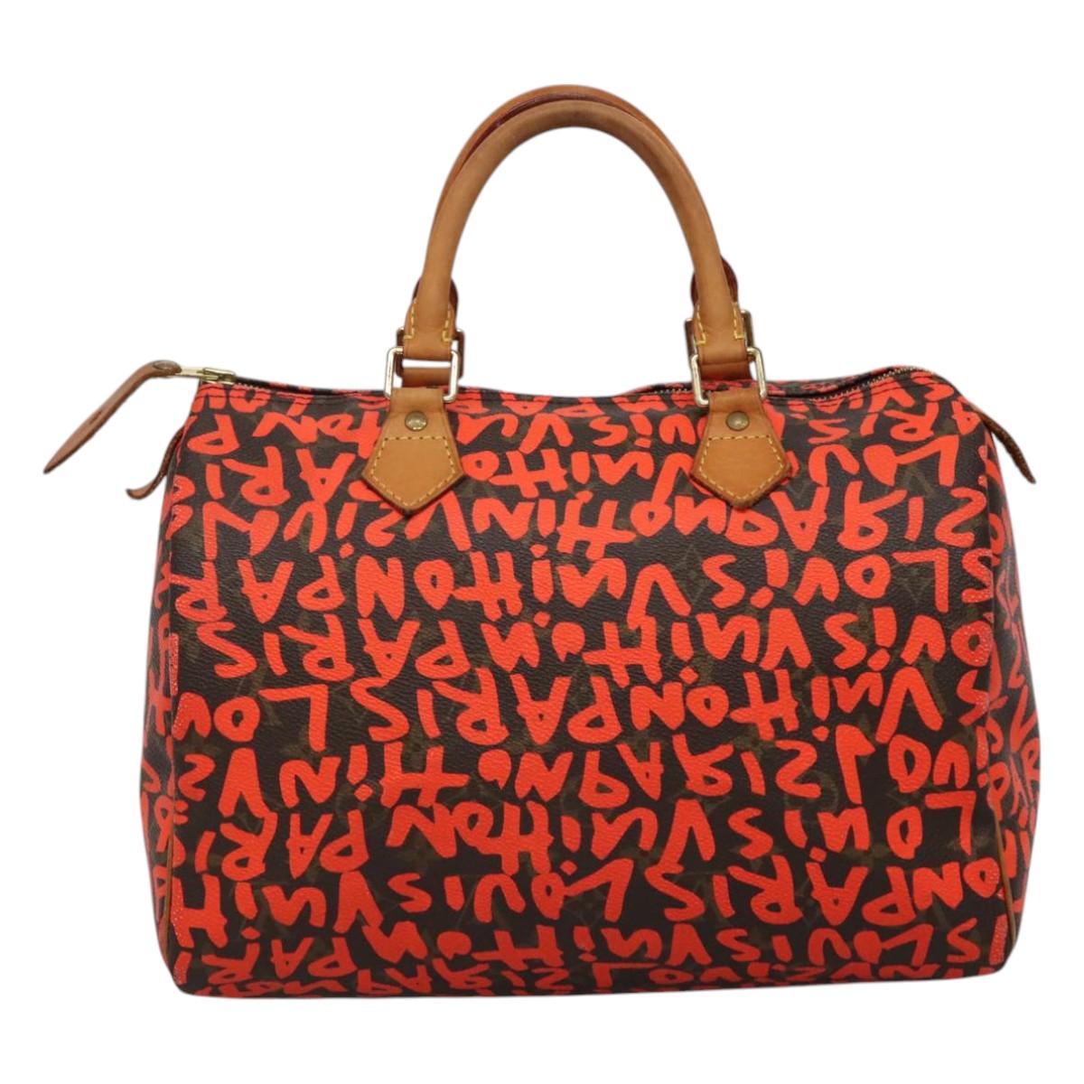 LOUIS VUITTON Monogram Graffiti Speedy 30 Hand Bag Orange M93705 LV Auth BD154M