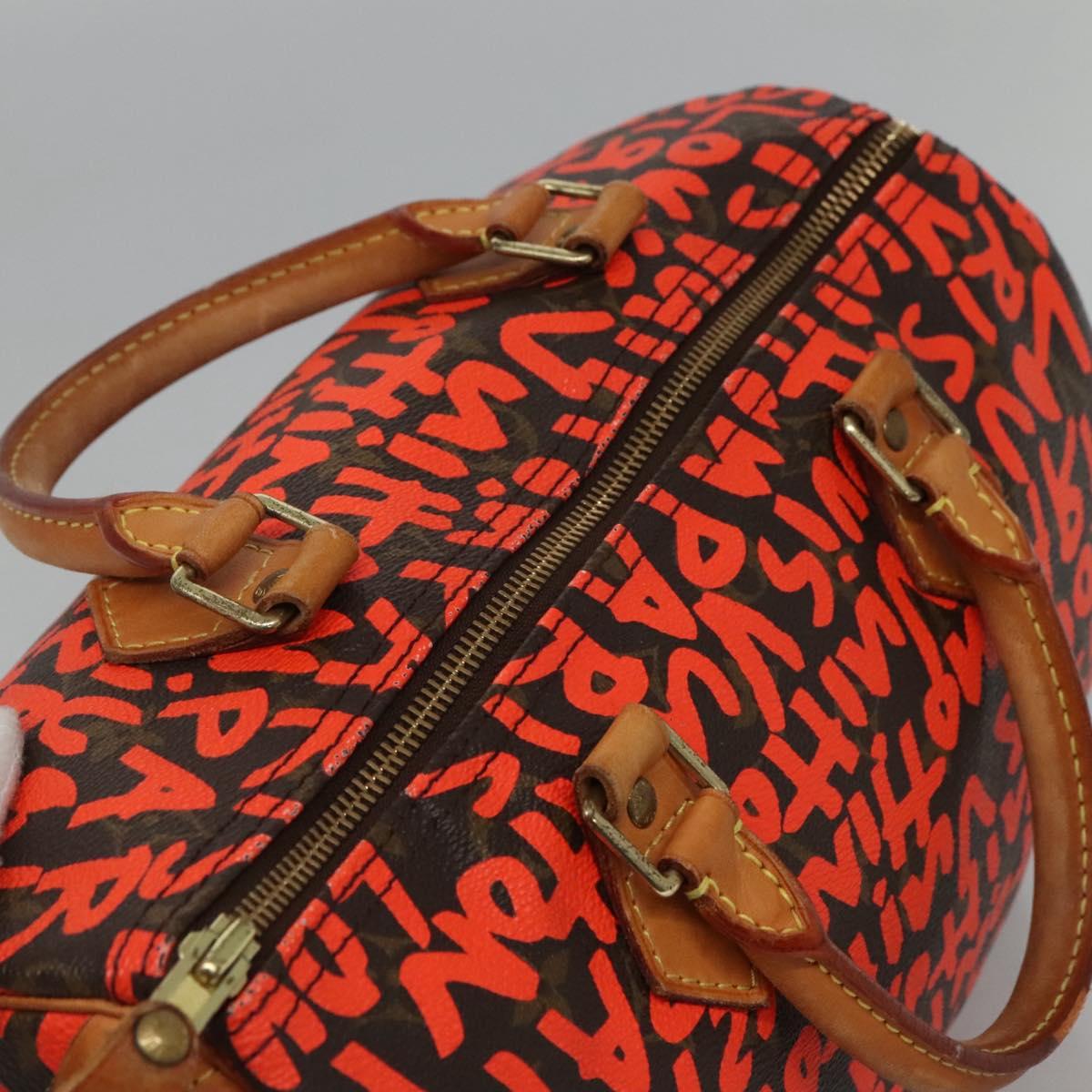 LOUIS VUITTON Monogram Graffiti Speedy 30 Hand Bag Orange M93705 LV Auth BD154M