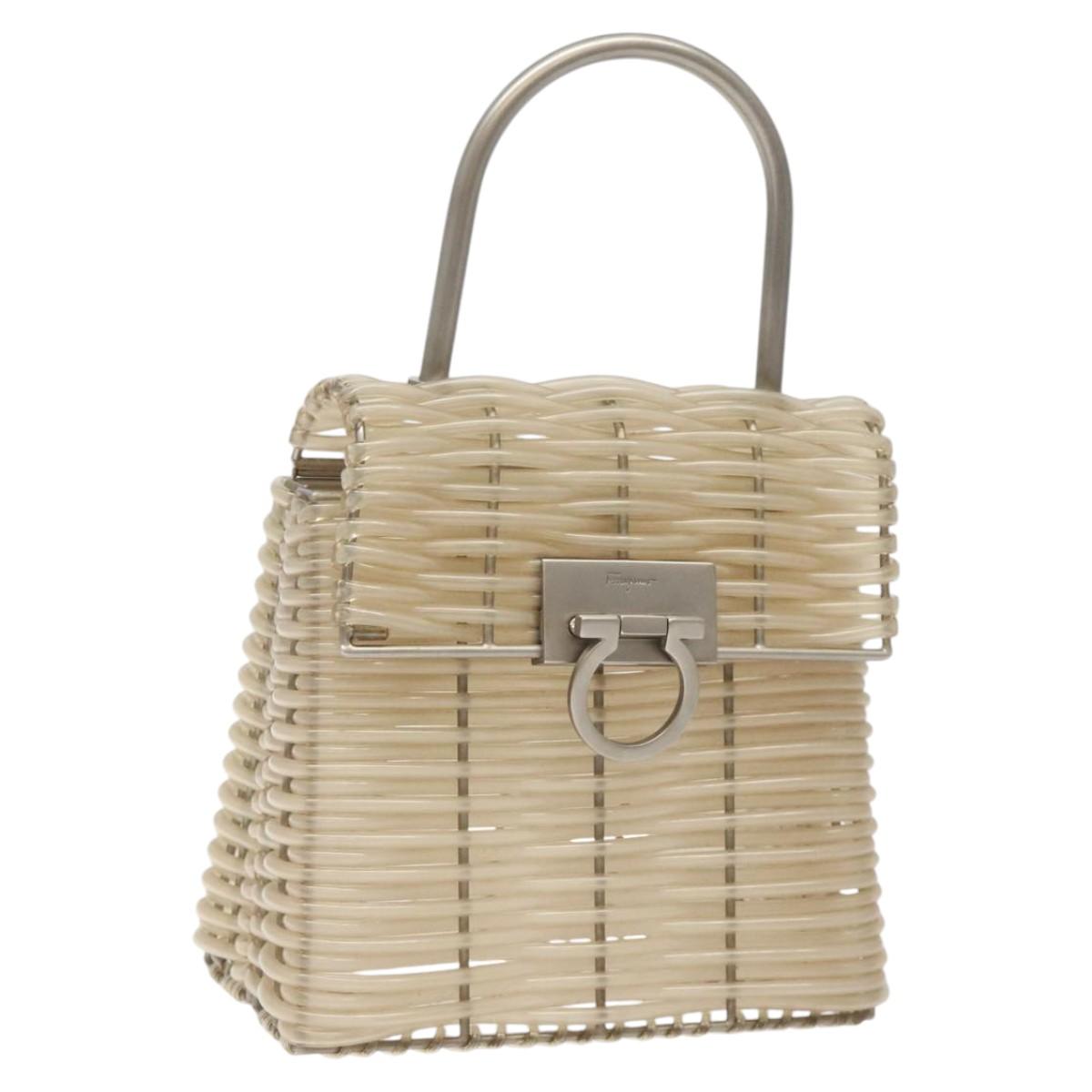 Salvatore Ferragamo Gancini Hand Bag Vinyl Clear Silver Auth BD1554