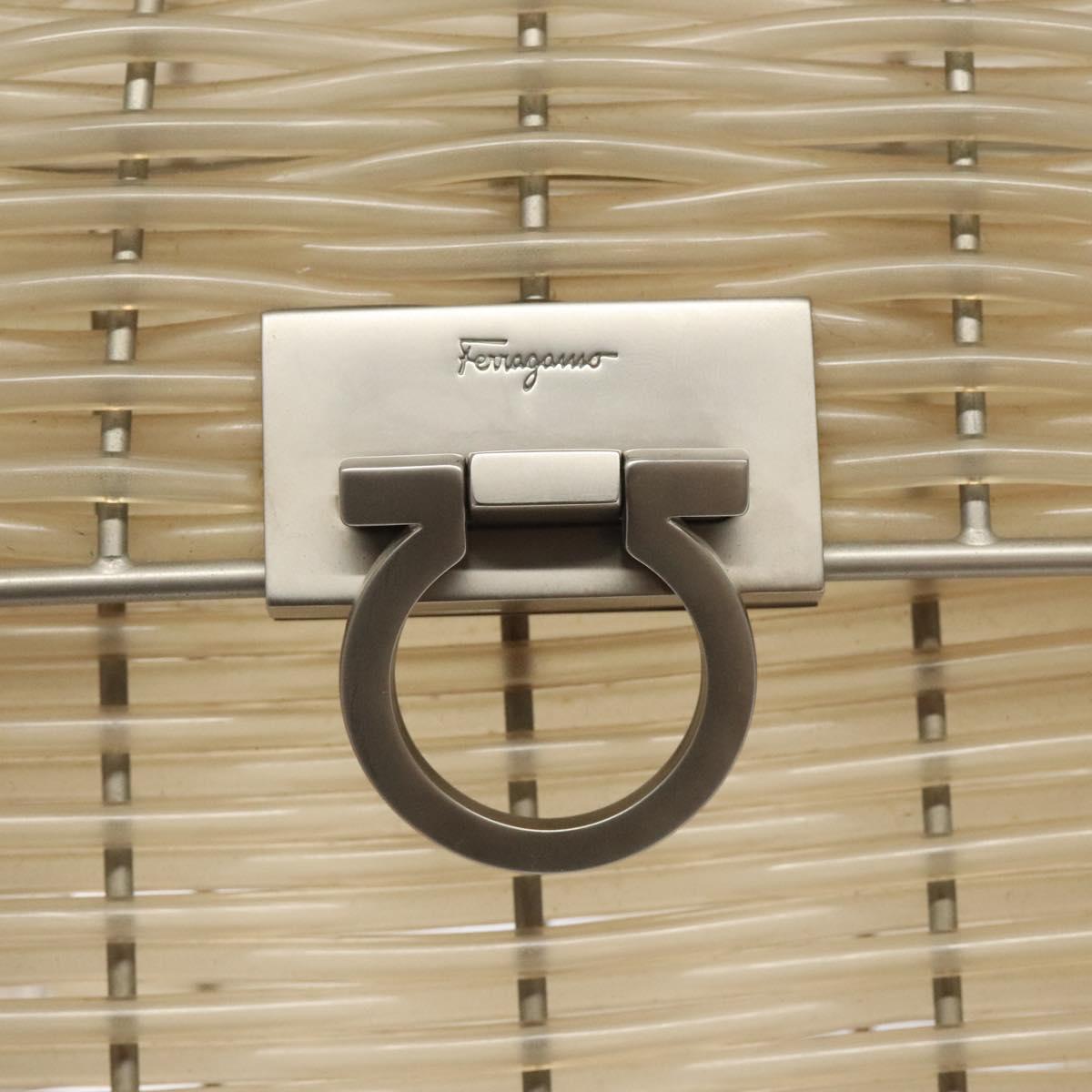 Salvatore Ferragamo Gancini Hand Bag Vinyl Clear Silver Auth BD1554