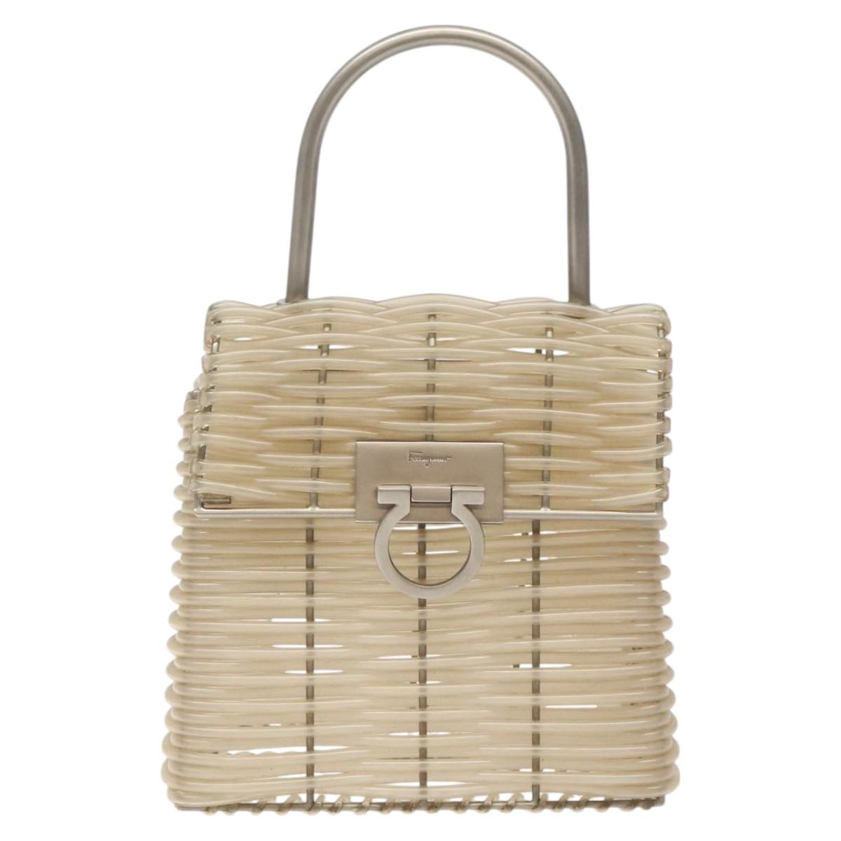 Salvatore Ferragamo Gancini Hand Bag Vinyl Clear Silver Auth BD1554
