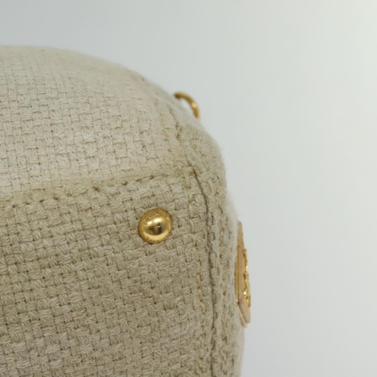 PRADA Hand Bag Canvas 2way Beige Gold Auth BD1555
