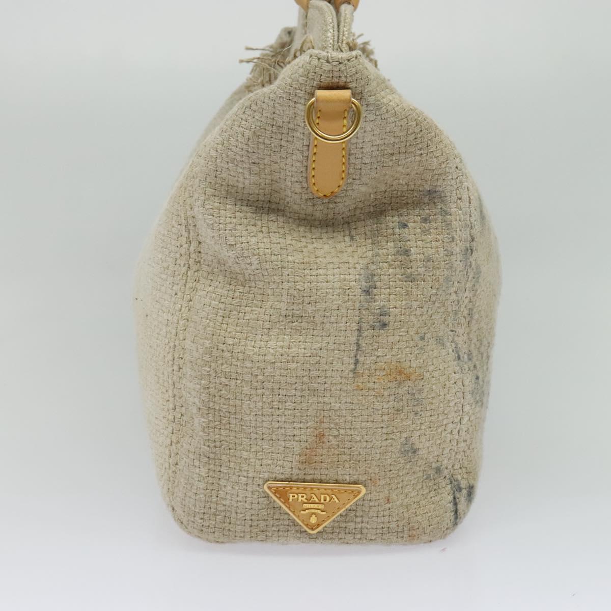 PRADA Hand Bag Canvas 2way Beige Gold Auth BD1555