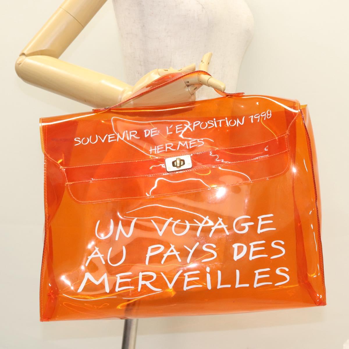 HERMES Vinyl Kelly Hand Bag Vinyl Orange Auth BD1556