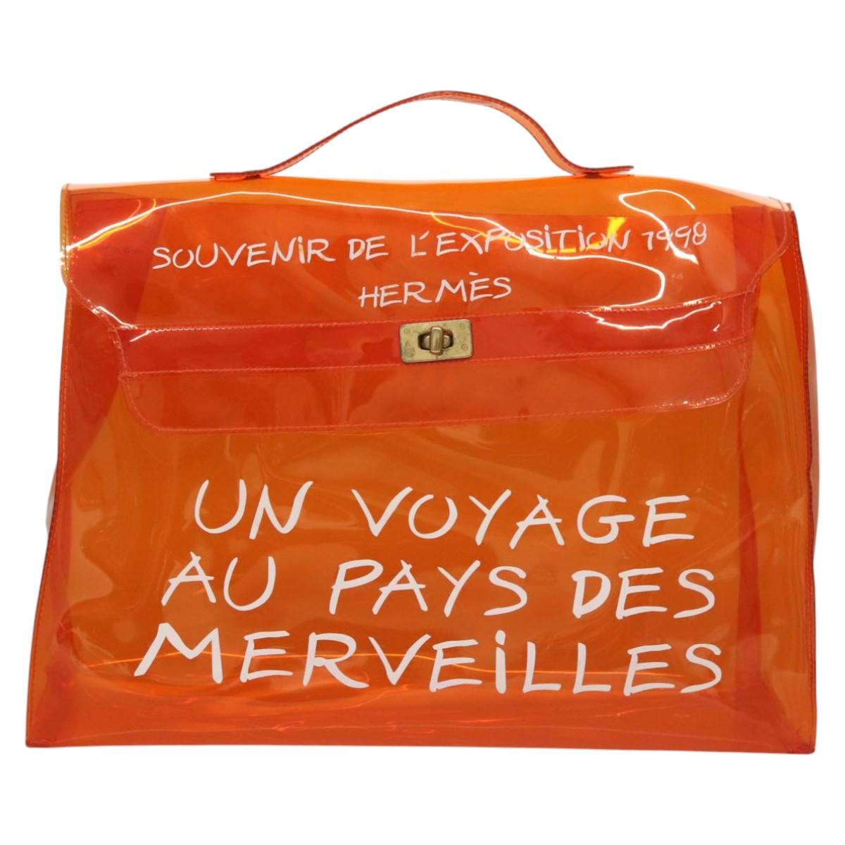 HERMES Vinyl Kelly Hand Bag Vinyl Orange Auth BD1556