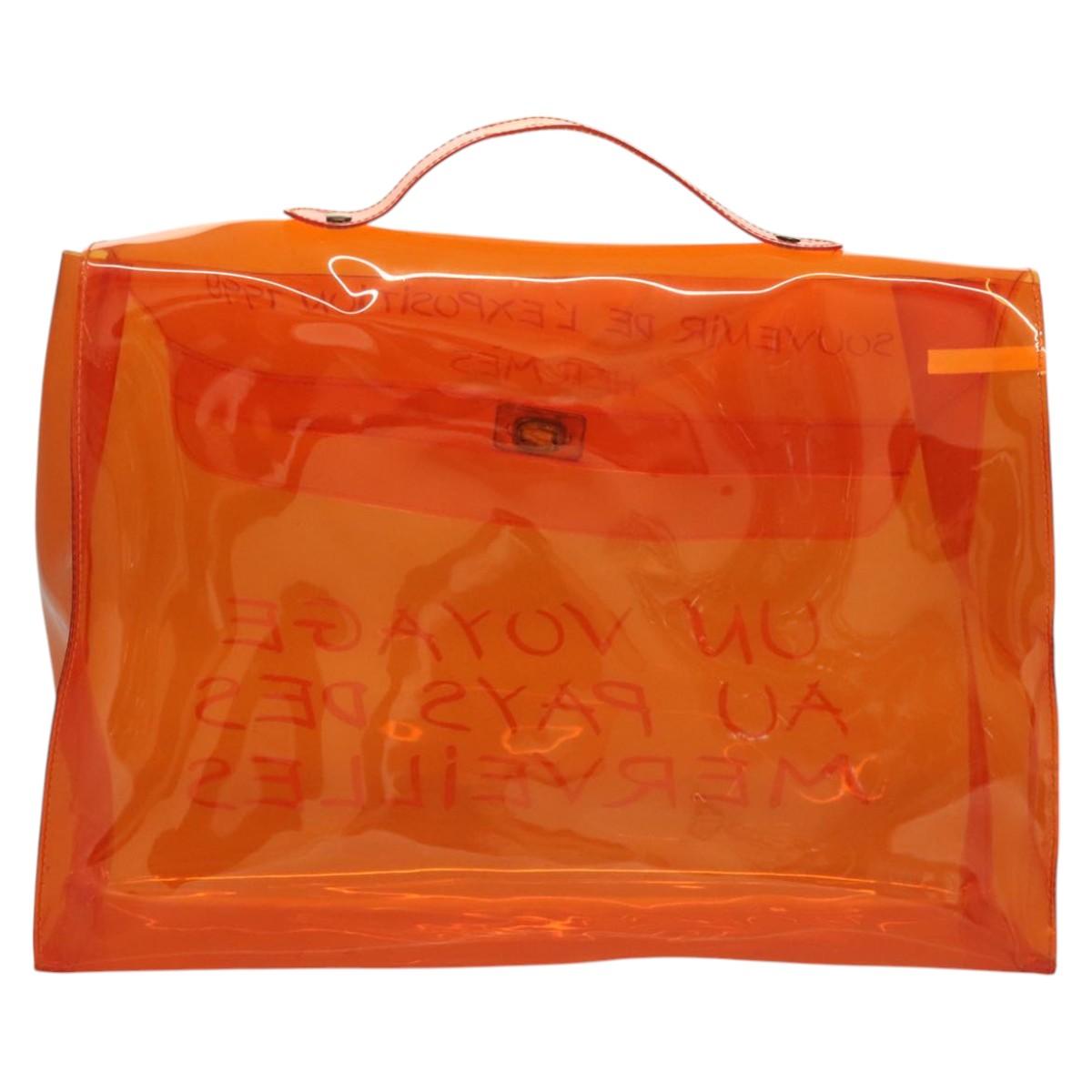 HERMES Vinyl Kelly Hand Bag Vinyl Orange Auth BD1556