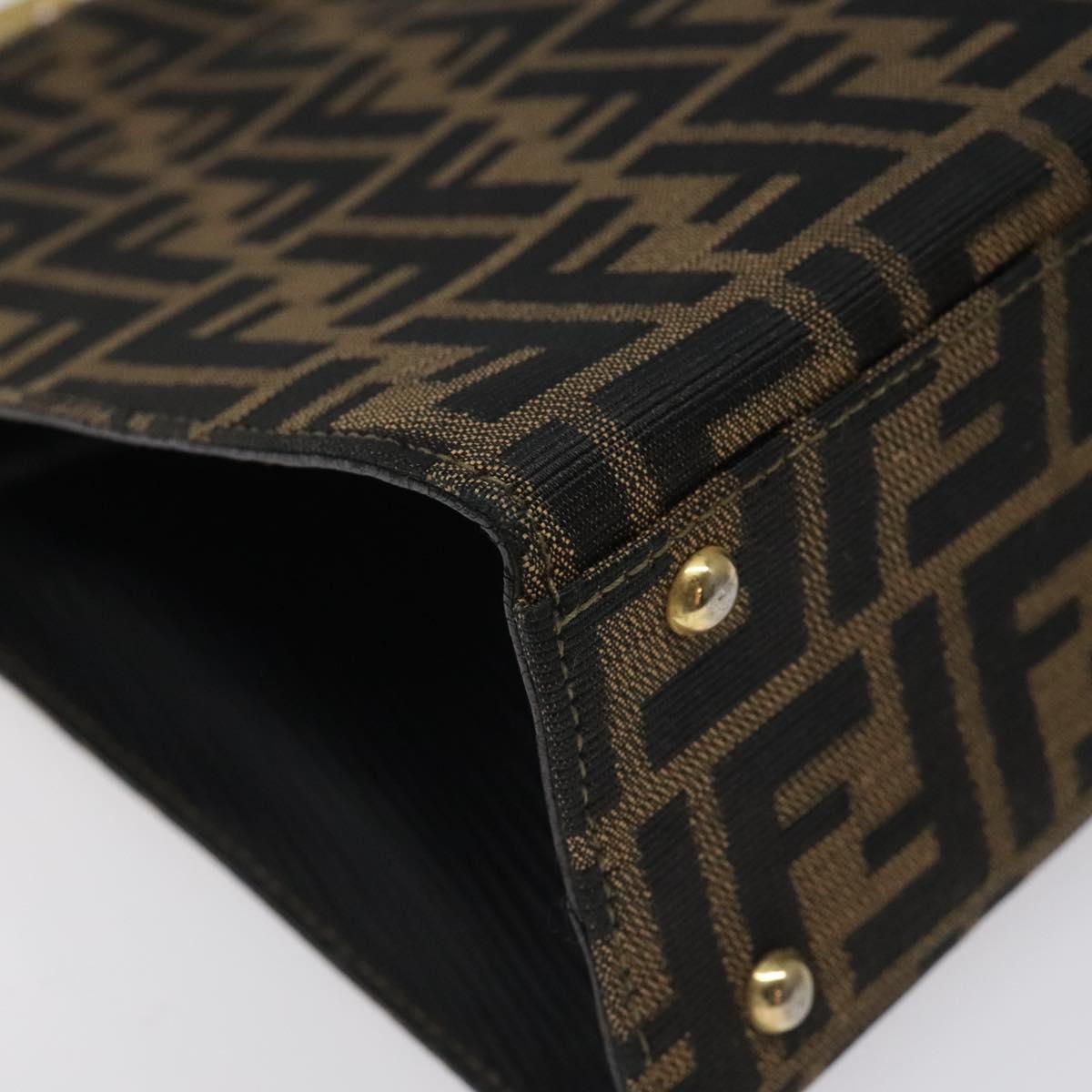 FENDI Zucca Canvas Hand Bag Brown Black gold Auth BD1571V